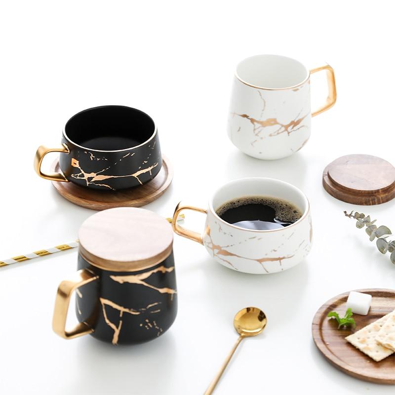 Luxury Gold Inlay Ceramic Coffee Cup And Saucer Coffee Cup Set