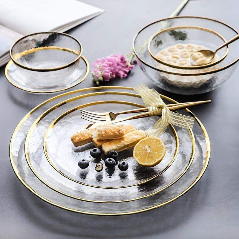 Glass Plate Irregular Dinner Plates Gold Glass Dishes Creative Salad Bowl  Transparent Plate Glass Bowl and
