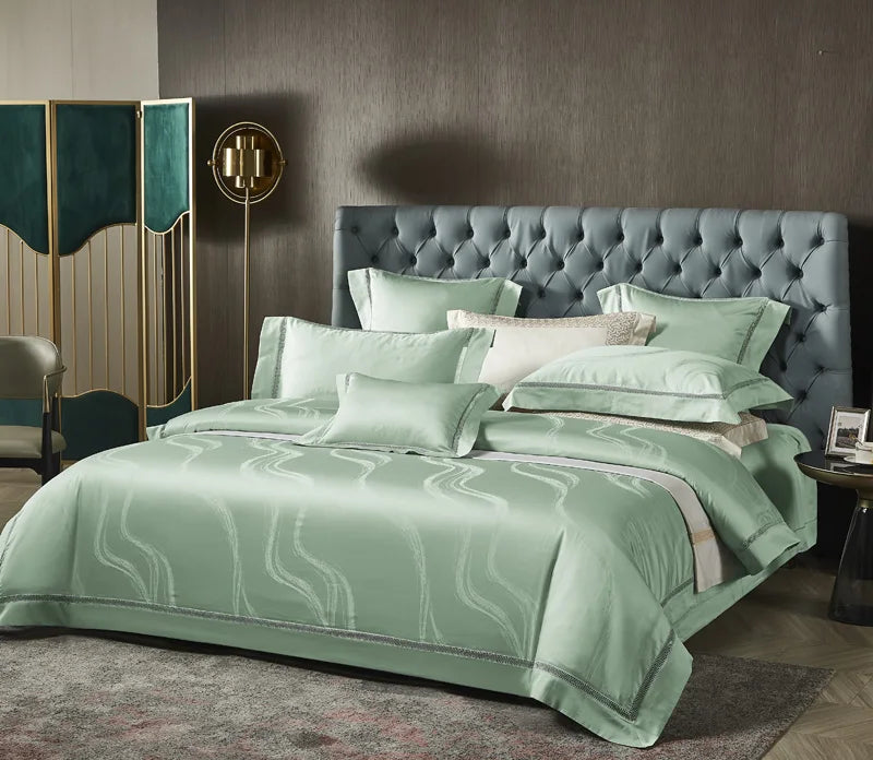 Mint Serenity Egyptian Cotton Jacquard Bedding Set DECORATIQ | Home&Decor