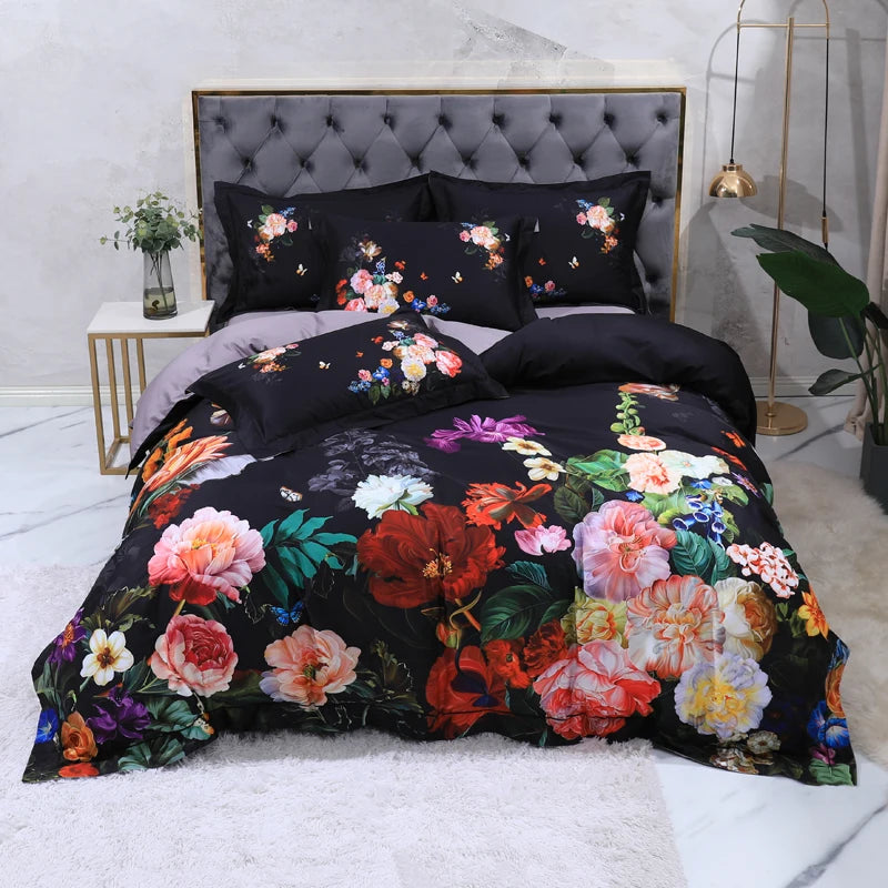 Black & Blossom Egyptian Cotton Bedding Set DECORATIQ | Home&Decor