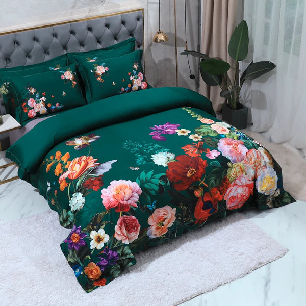 Green Floral Egyptian Cotton Bedding Set