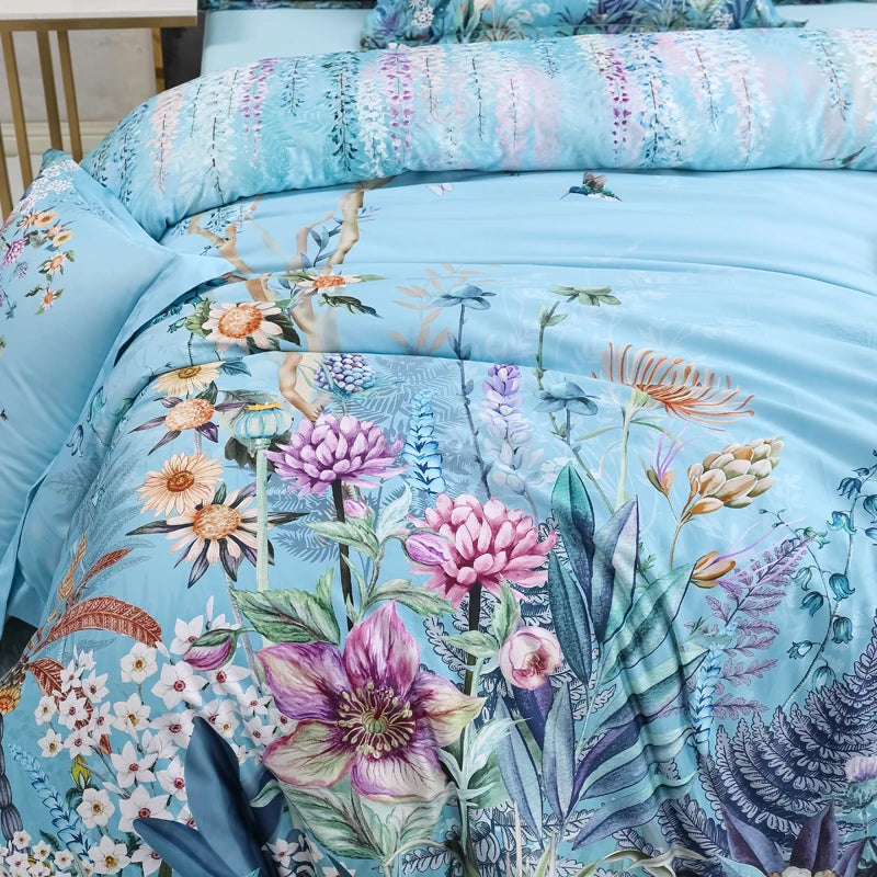 Blue Floral Egyptian Cotton Bedding Set DECORATIQ | Home&Decor