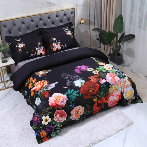 Black & Blossom Egyptian Cotton Bedding Set