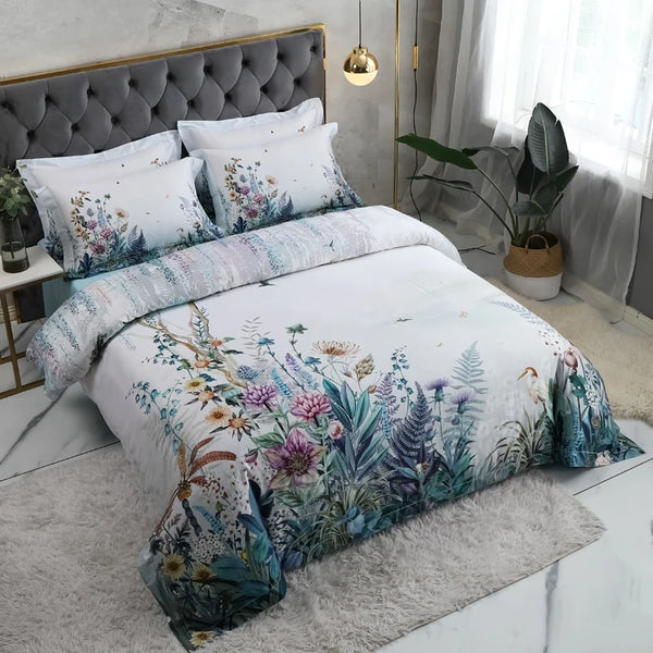 White Blossom Egyptian Cotton Bedding Set