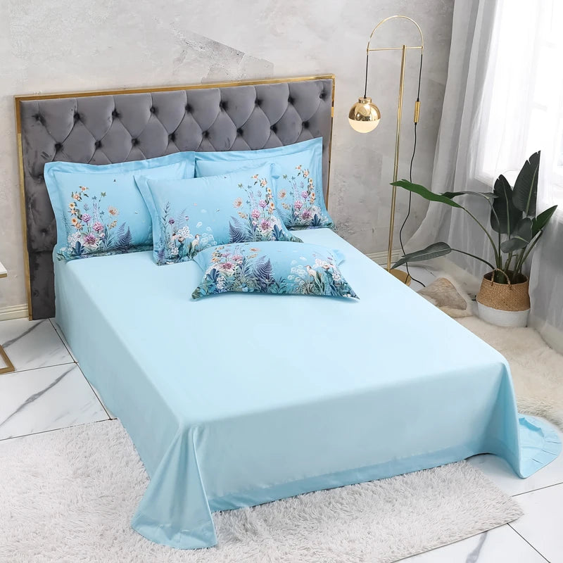 Blue Floral Egyptian Cotton Bedding Set DECORATIQ | Home&Decor