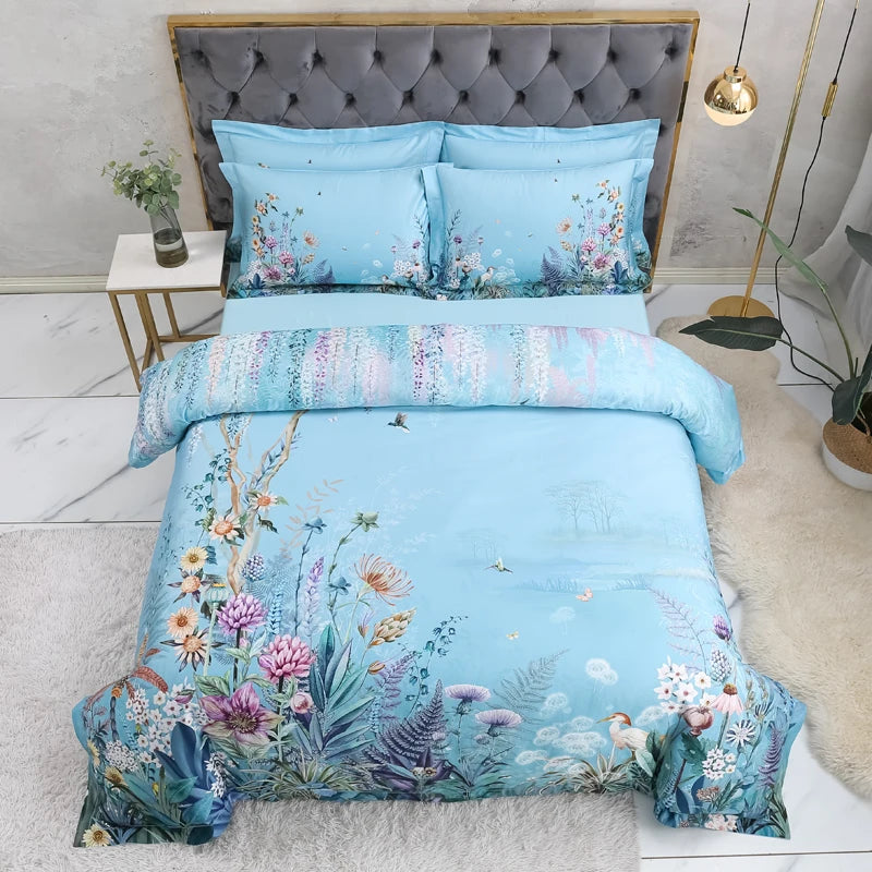 Blue Floral Egyptian Cotton Bedding Set DECORATIQ | Home&Decor