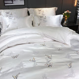 Butterfly Embroidery Silver Silk Cotton Bedding Set DECORATIQ | Home&Decor