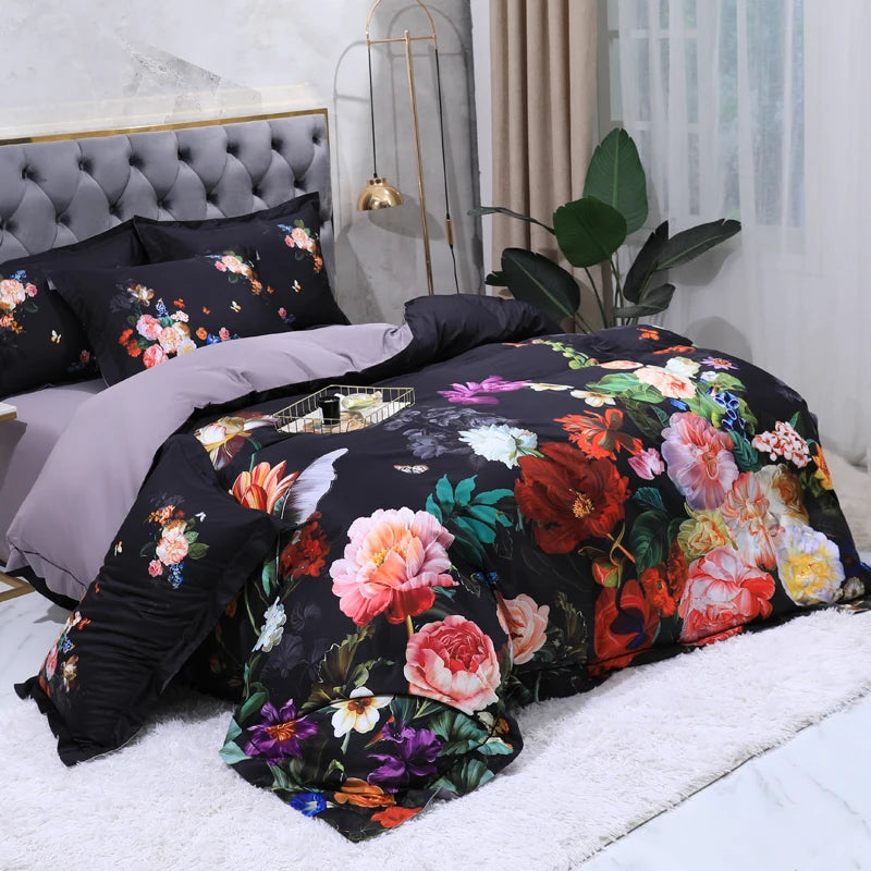 Black & Blossom Egyptian Cotton Bedding Set DECORATIQ | Home&Decor