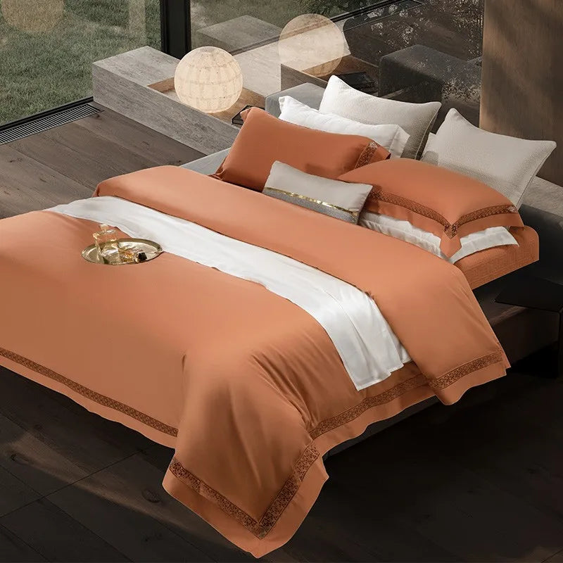 Sunset Orange Egyptian Cotton Comfort Bedding Set DECORATIQ | Home&Decor