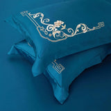 Royal Blue Cotton Bedding Set with Gold Embroidery DECORATIQ | Home&Decor