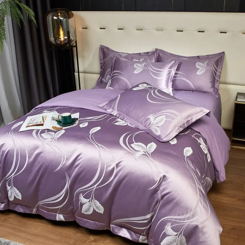 Royal Amethyst Jacquard Satin Cotton Bedding Set DECORATIQ | Home&Decor