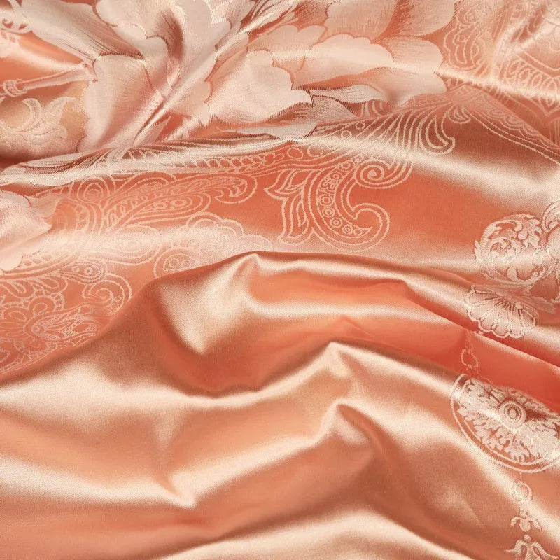 Juicy Peach Jacquard Satin Cotton Bed Ensemble DECORATIQ | Home&Decor