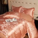 Juicy Peach Jacquard Satin Cotton Bed Ensemble DECORATIQ | Home&Decor