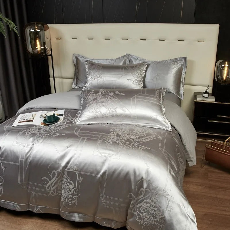 Lustrous Metallic Jacquard Satin Cotton Bed Set DECORATIQ | Home&Decor