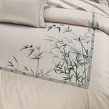 Cream Cotton Bedding Set with Green Bamboo Embroidery DECORATIQ | Home&Decor