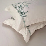 Cream Cotton Bedding Set with Green Bamboo Embroidery DECORATIQ | Home&Decor