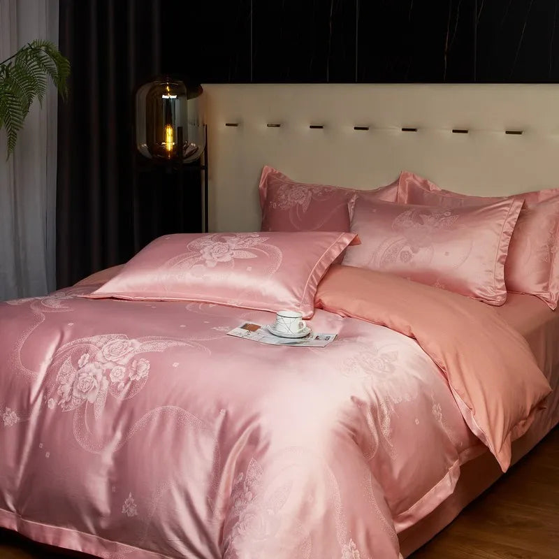 Rose Jacquard Satin Cotton Bedding Ensemble DECORATIQ | Home&Decor