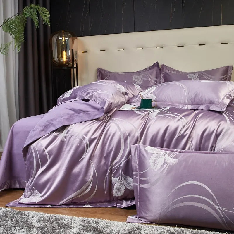 Royal Amethyst Jacquard Satin Cotton Bedding Set DECORATIQ | Home&Decor