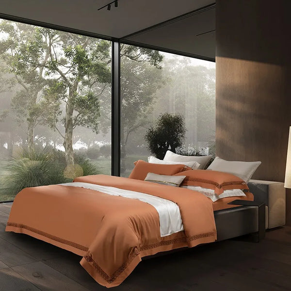 Sunset Orange Egyptian Cotton Comfort Bedding Set