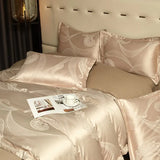 Golden Glow Jacquard Satin Cotton Bedding Set DECORATIQ | Home&Decor