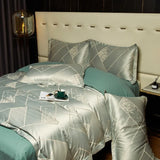 Mint Elegance Jacquard Satin Cotton Bedding Set DECORATIQ | Home&Decor