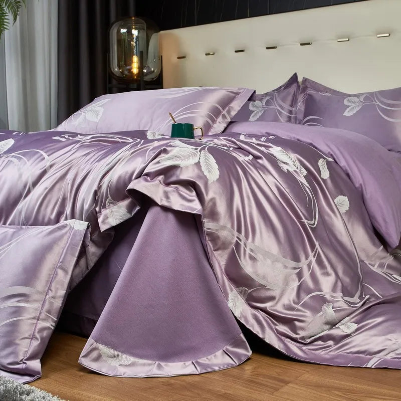 Royal Amethyst Jacquard Satin Cotton Bedding Set DECORATIQ | Home&Decor