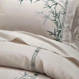 Cream Cotton Bedding Set with Green Bamboo Embroidery DECORATIQ | Home&Decor