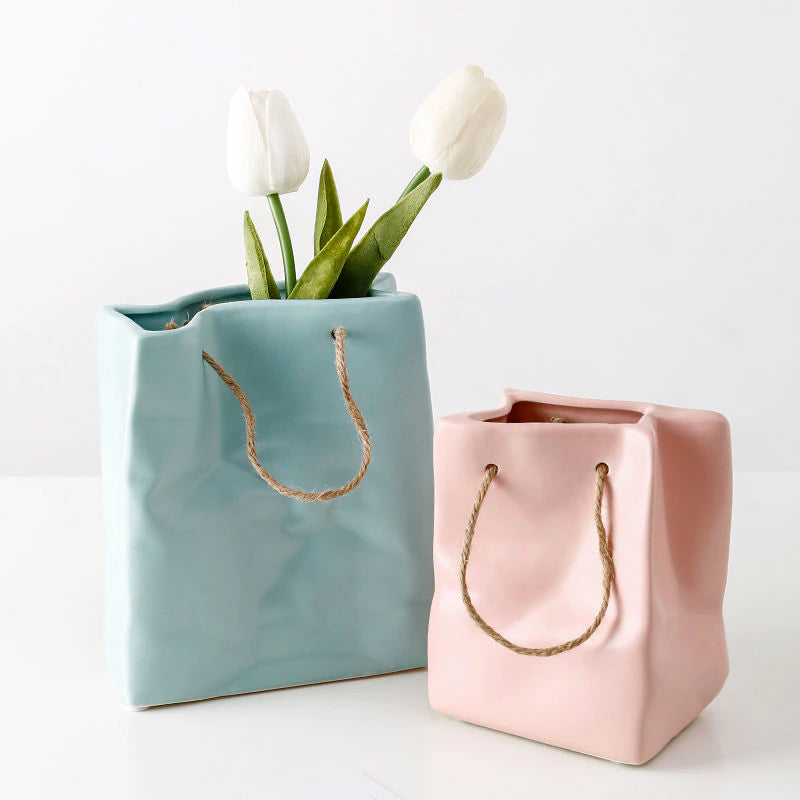 Source Handbag Inspired Ceramic Vase nordic ceramic handbag vase Basket Ceramic  Vase on m.