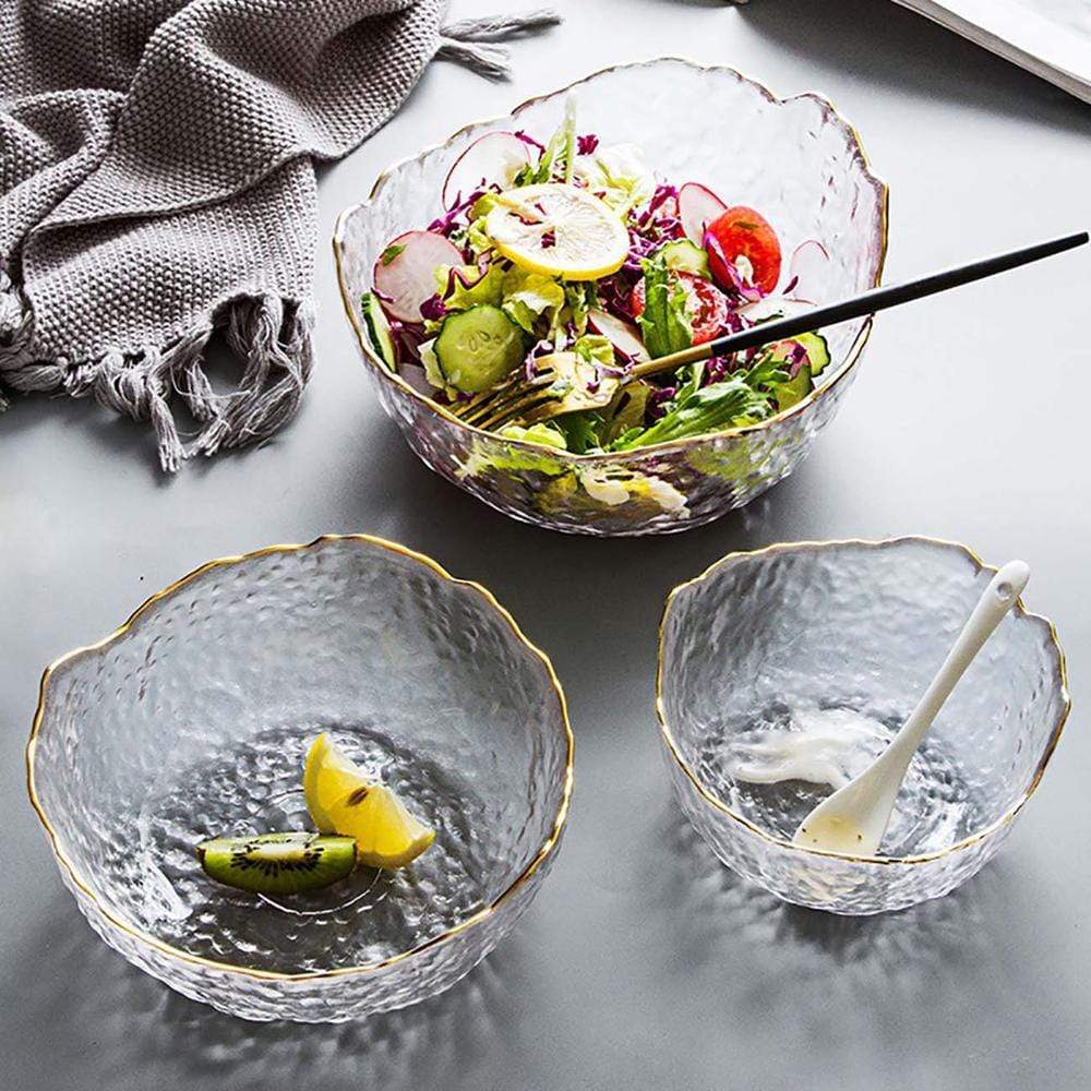 1Pc Irregular Gold Inlay Edge Glass Salad Bowl Fruit Rice Serving