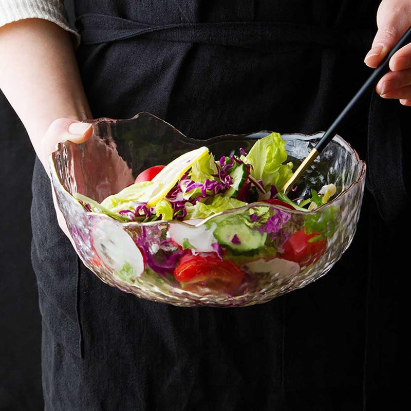 1pc Glass Salad Bowl With Golden Rim