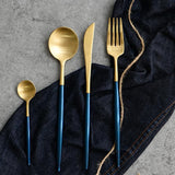 Arya Blue Gold Flatware DECORATIQ | Home&Decor