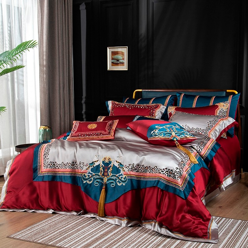 Emma Embroidered Jacquard Satin Duvet Cover Set – DECORATIQ Home