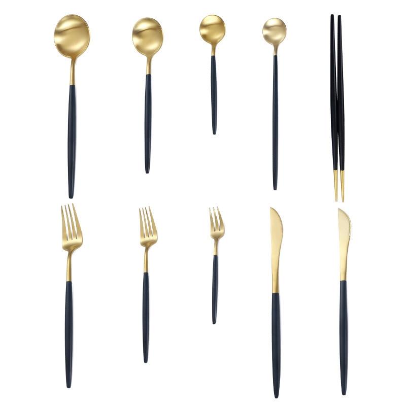 Black Gold Flatware Set Cutlery Set Stainless Steel