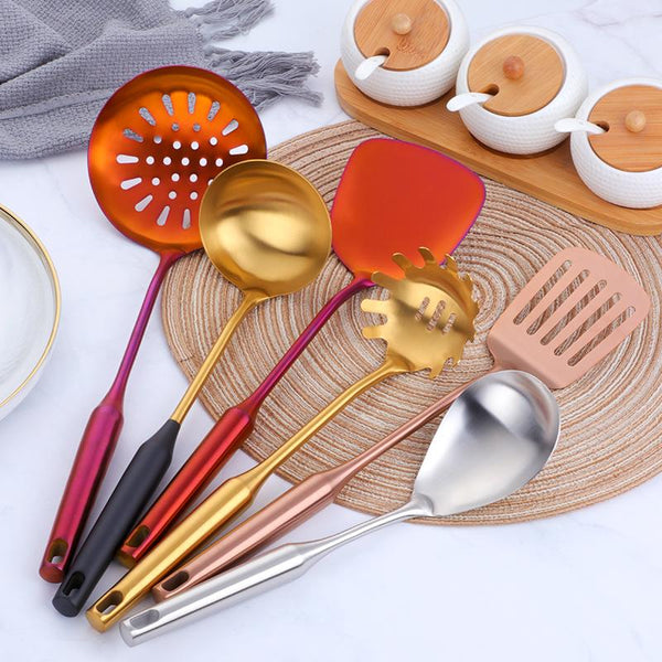 1pc/7pcs Kitchen Utensil Set Stainless Steel Cooking Utensils with Holder  Organizer Spatula Soup Spoon Colander Kitchen Gadgets - AliExpress