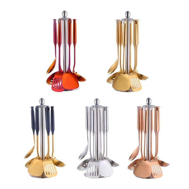 Black and Gold Kitchen Utensils Set with Holder - 7PC Gold Cooking Utensils  Set Includes Black Silicone Cooking Utensils Set and Gold Utensil Holder 