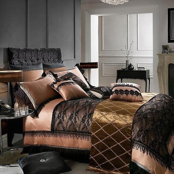 Ambrozeya Luxury Silk Cotton Black Lace Duvet Cover Set DECORATIQ | Home&Decor