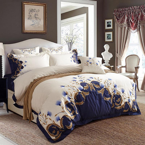 Zaydena Luxury Embroidered  Egyptian Cotton Duvet Cover Set