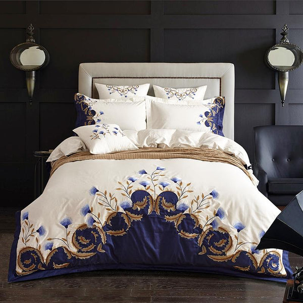 Zaydena Luxury Embroidered  Egyptian Cotton Duvet Cover Set