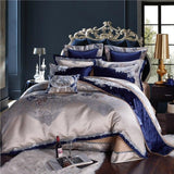 Impero Blue Silver Silk Cotton Jacquard Luxury Chinese Duvet Cover Set DECORATIQ | Home&Decor