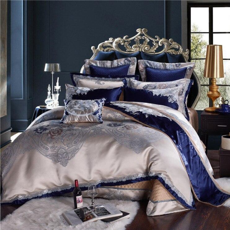 Impero Blue Silver Silk Cotton Jacquard Luxury Chinese Duvet Cover Set DECORATIQ | Home&Decor