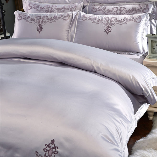 Milessa Silver Cotton Chinese Embroidery Duvet Cover Sets