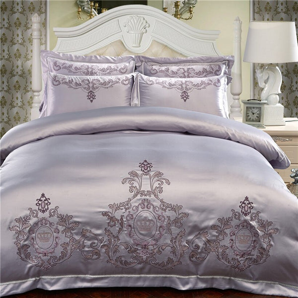 Milessa Silver Cotton Chinese Embroidery Duvet Cover Sets