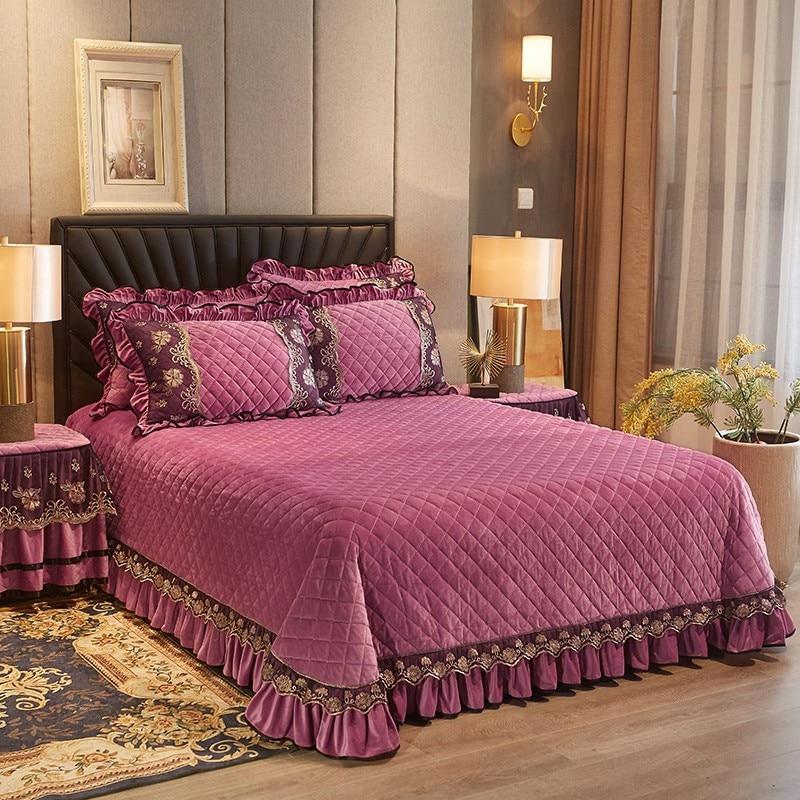 3 Pcs Bedding Set Luxury Soft Bed Spreads Heightened Bed Skirt