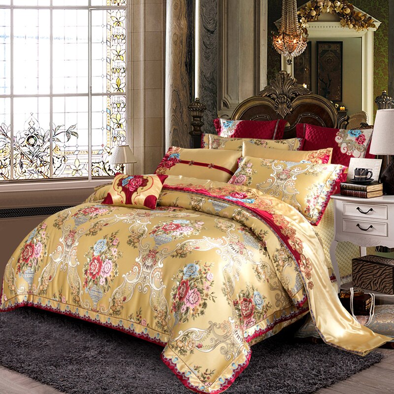 Kaleyra Silver Golden  Silk Satin Cotton Duvet Cover Set DECORATIQ | Home&Decor