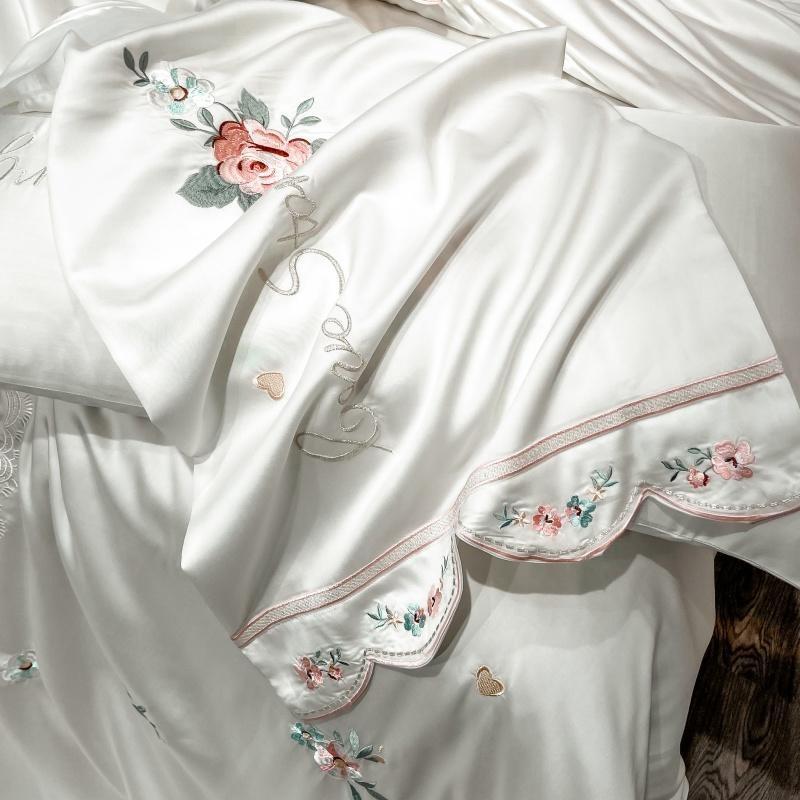 Emely Floral Bunch Embroidery Egyptian Cotton Duvet Cover Set DECORATIQ | Home&Decor