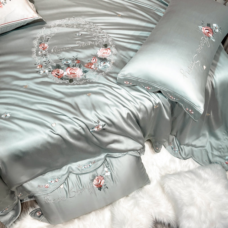 Emely Floral Bunch Embroidery Egyptian Cotton Duvet Cover Set DECORATIQ | Home&Decor