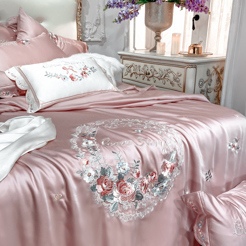 Emely Floral Bunch Embroidery Egyptian Cotton Duvet Cover Set DECORATIQ | Home&Decor