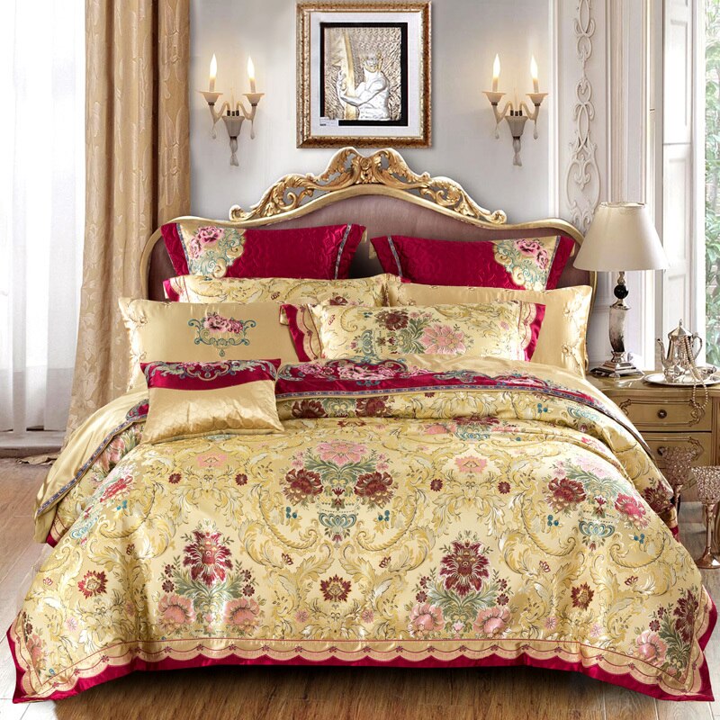 Mjøsa Golden  Silk Satin Cotton Duvet Cover Set DECORATIQ | Home&Decor