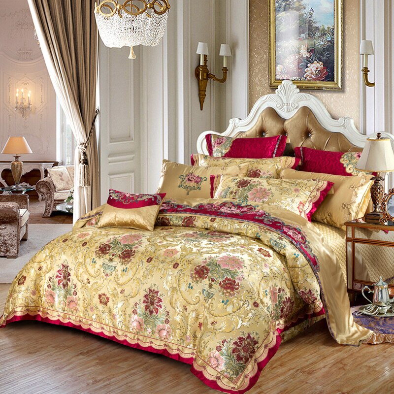 Mjøsa Golden  Silk Satin Cotton Duvet Cover Set DECORATIQ | Home&Decor