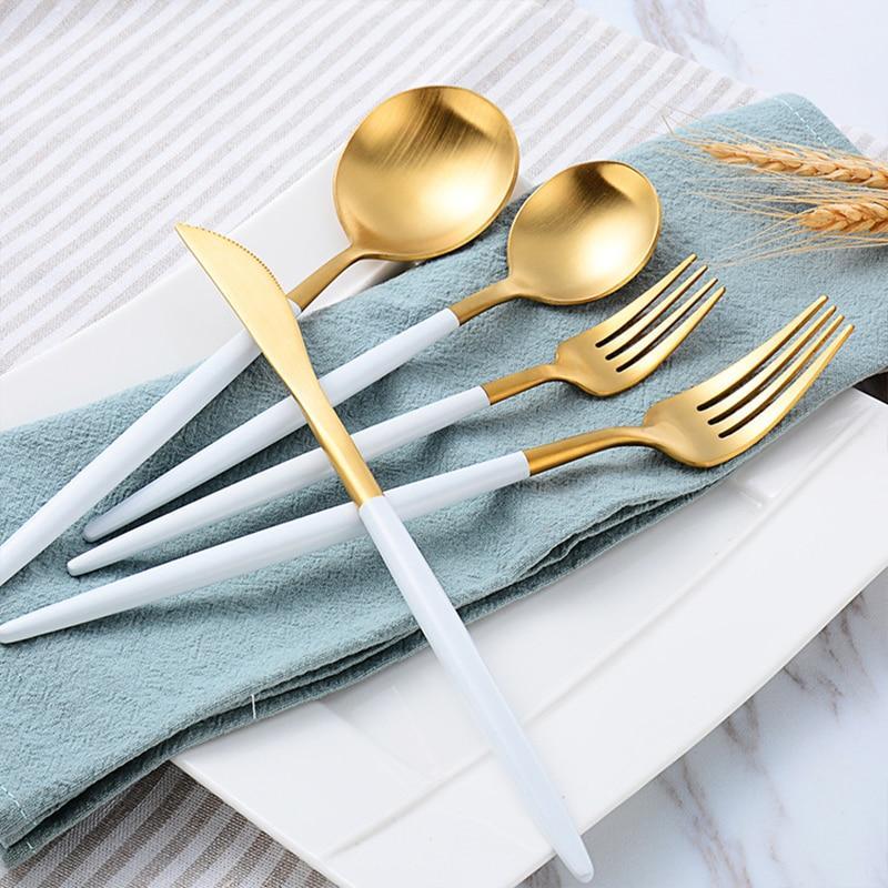 Arya White Gold Flatware DECORATIQ | Home&Decor